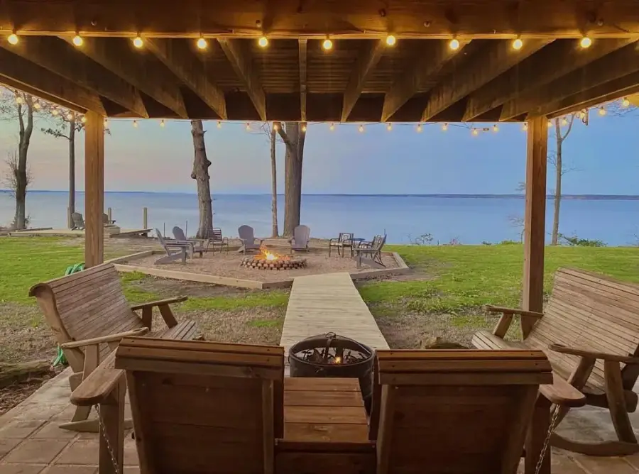 Covered patio with small fire pit for roasting those marshmallows!